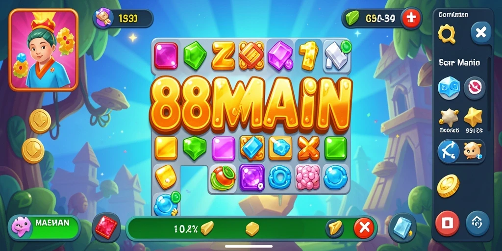 Tampilan gameplay seru di 88MAIN dengan elemen match-3 yang berwarna-warni.