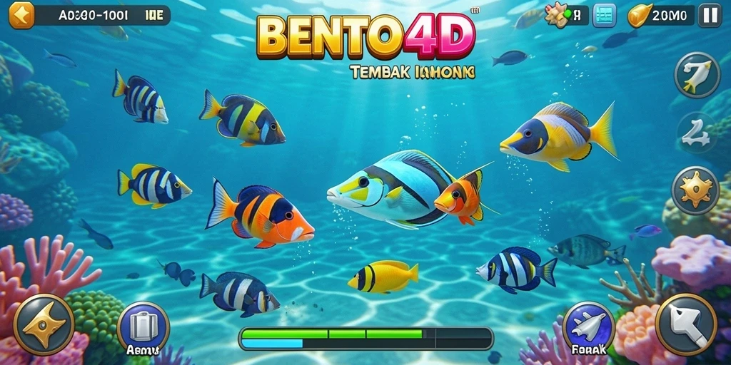Screenshot BENTO4D menampilkan aksi seru dalam game tembak ikan.