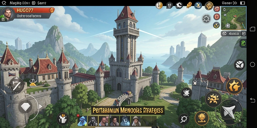 Gameplay intens yang menampilkan pertahanan menara HUGO77.
