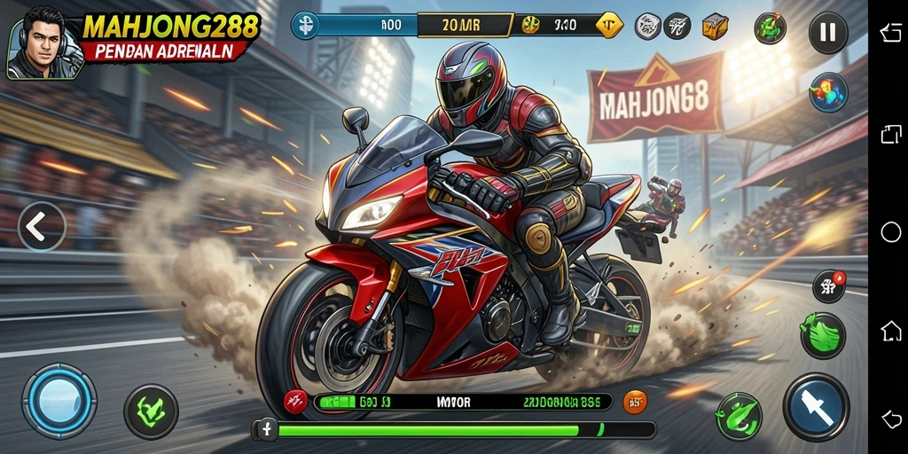 Tampilan gameplay balapan motor yang seru dan mendebarkan di MAHJONG288.