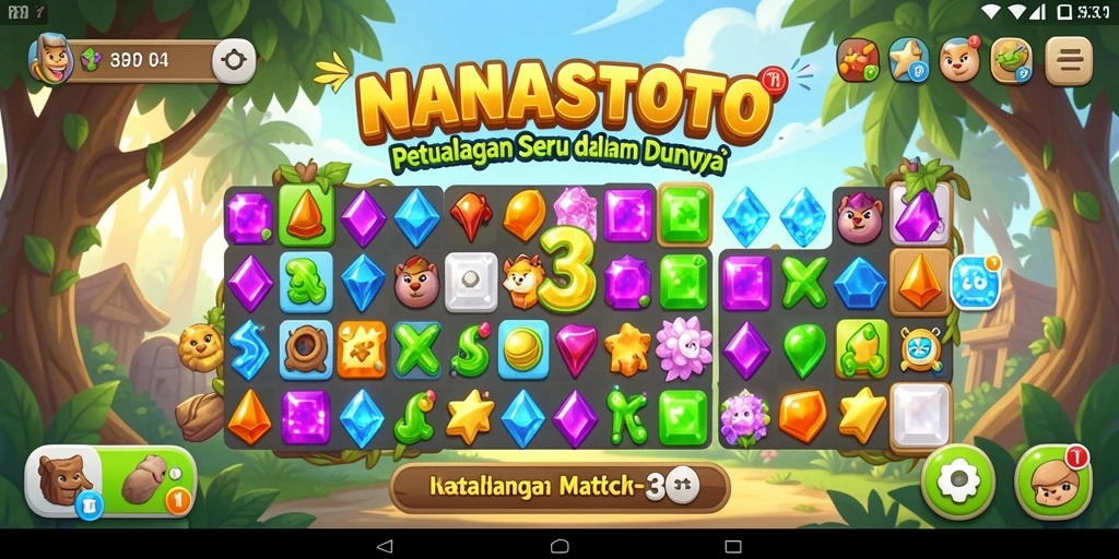 Screenshot NANASTOTO menampilkan gameplay seru dalam permainan Match-3.