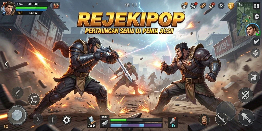 Screenshot gameplay mendebarkan dari REJEKIPOP saat pertarungan berlangsung.