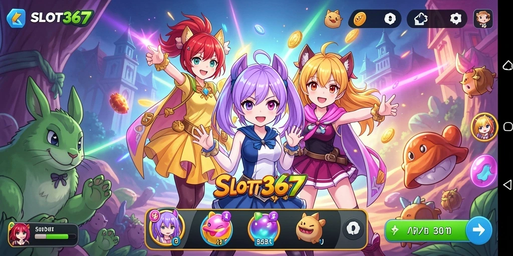 Screenshot gameplay SLOT367 menampilkan petualangan seru dengan karakter anime.