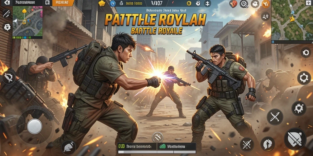 Tangkapan layar menampilkan aksi menegangkan dalam pertempuran Battle Royale.
