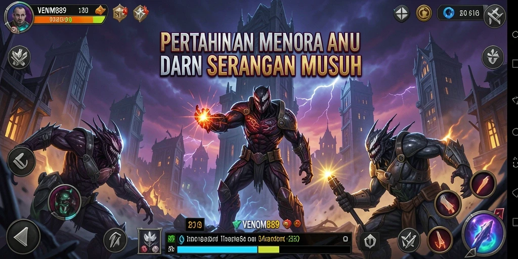 Tangkapan layar gameplay <strong>VENOM889</strong> dengan aksi menara yang mendebarkan.