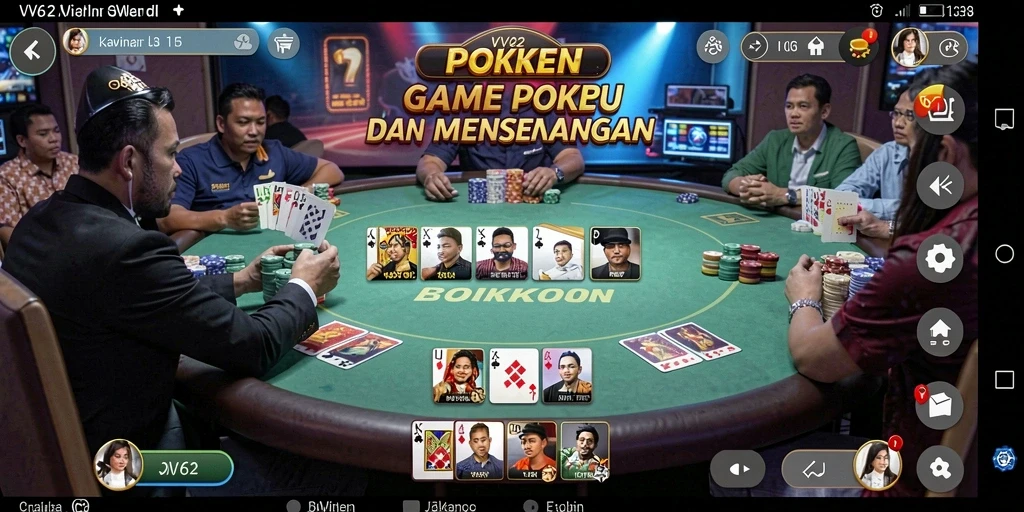Screenshot gameplay VV62 menampilkan aksi poker yang seru.
